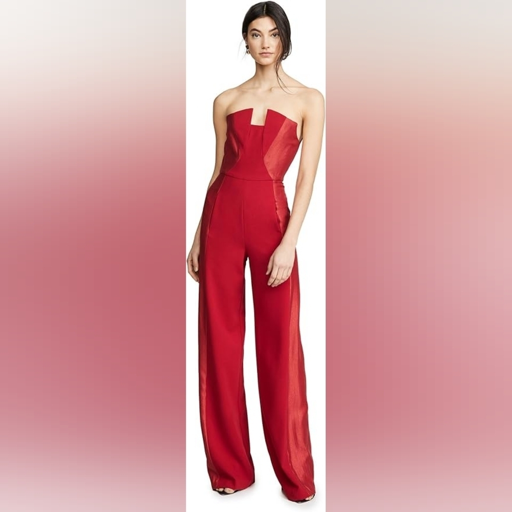 Black Halo Red Colorblok Strapless Jumpsuit Size 10
